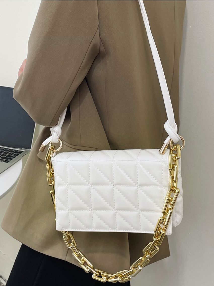 Quilted Flap Chain Square Bag