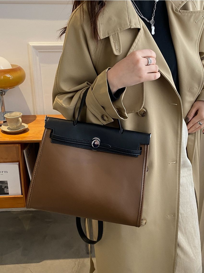 Colorblock Flap Top Handle Bag