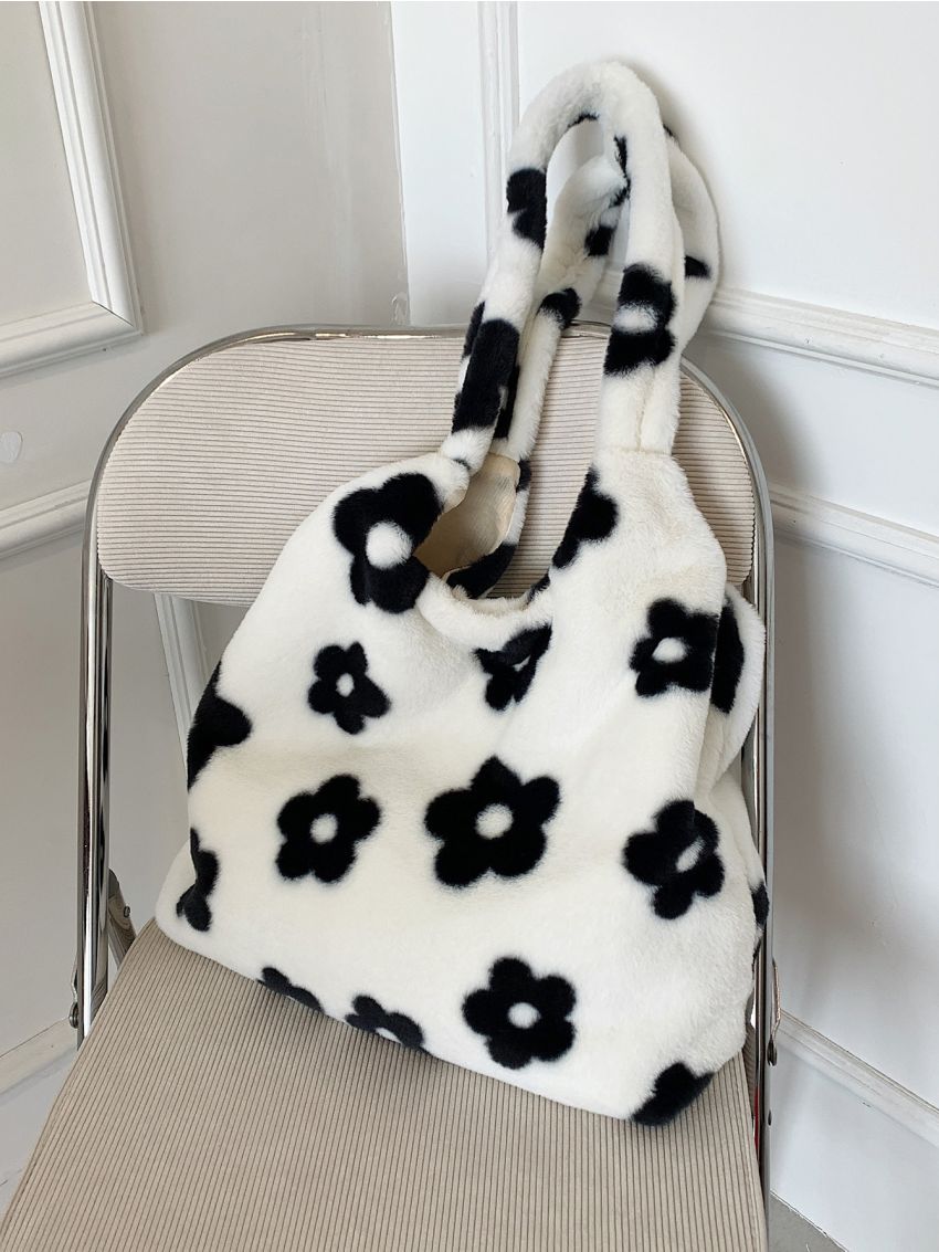 Fluffy Floral Shoulder Tote Bag