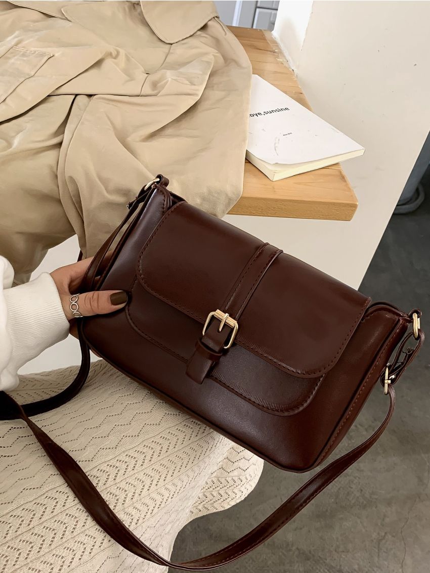 Buckle Decor Flap Crossbody Bag