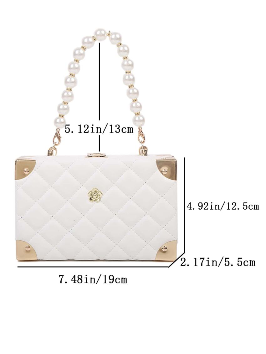 Mini Faux Pearl Decor Quilted Box Bag
