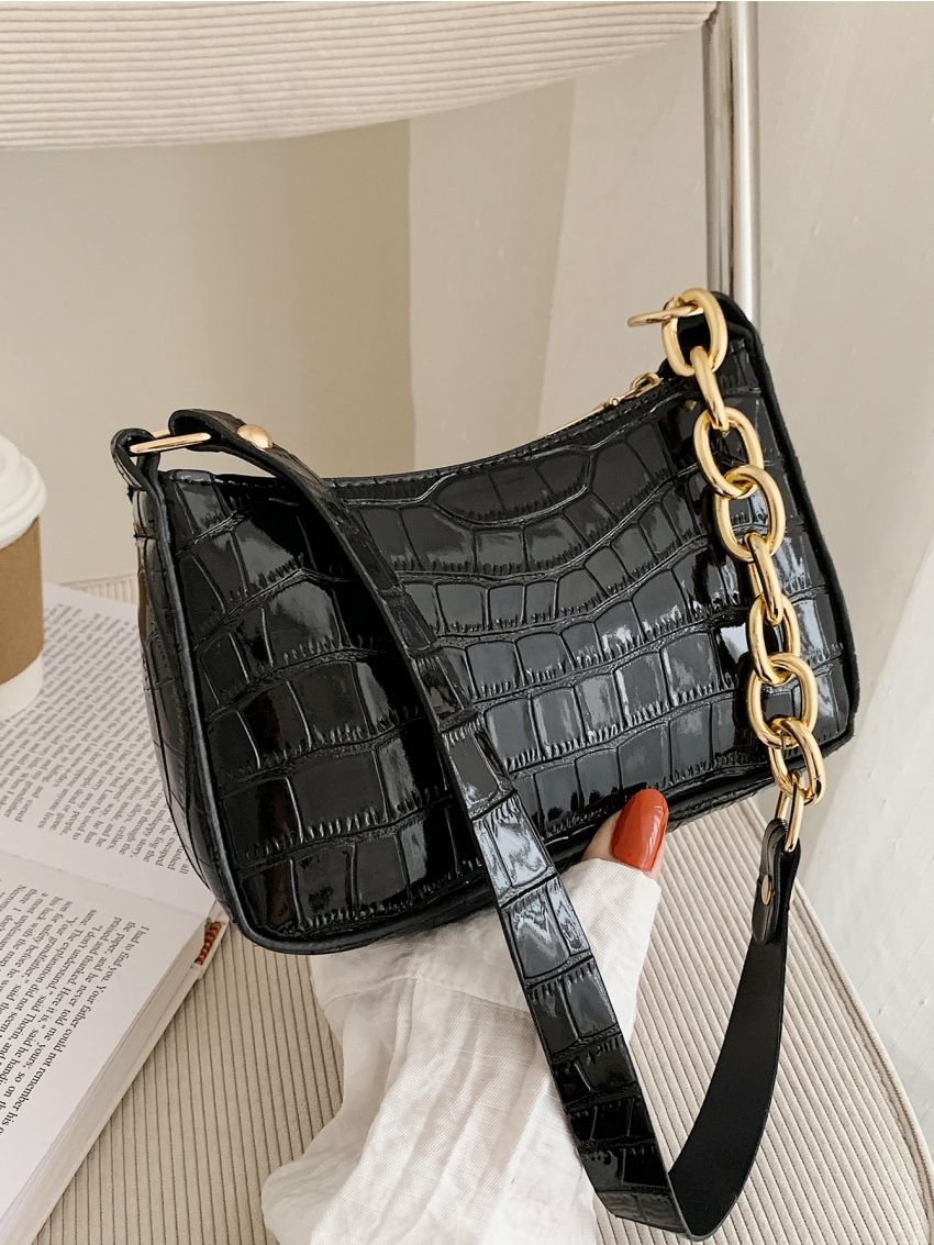 Croc Embossed Shoulder Bag