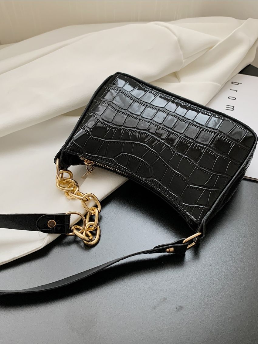 Croc Embossed Shoulder Bag
