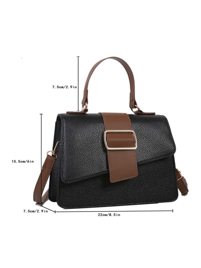 Buckle Decor Litchi Embossed Square Bag