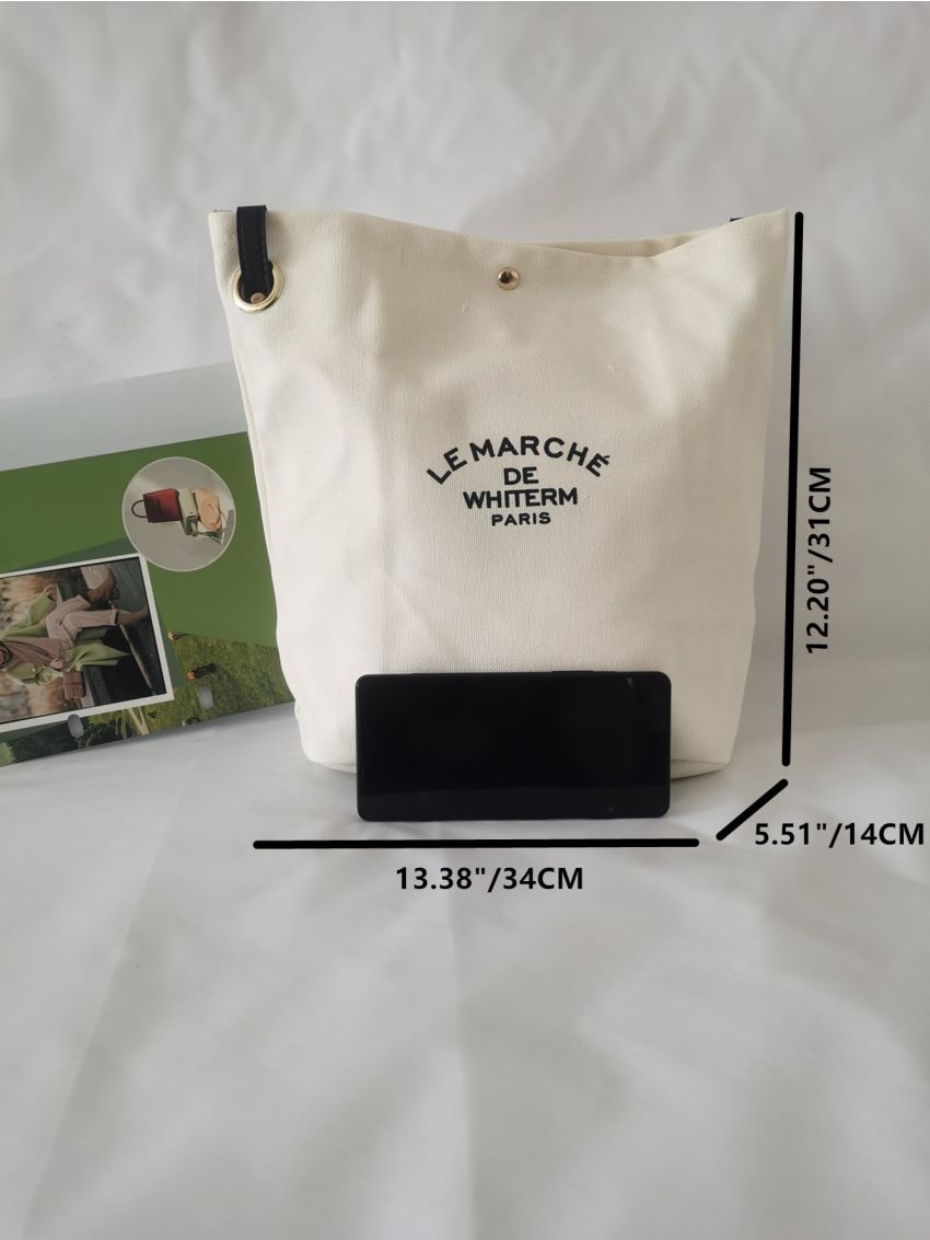 Letter Graphic Canvas Bucket Bag