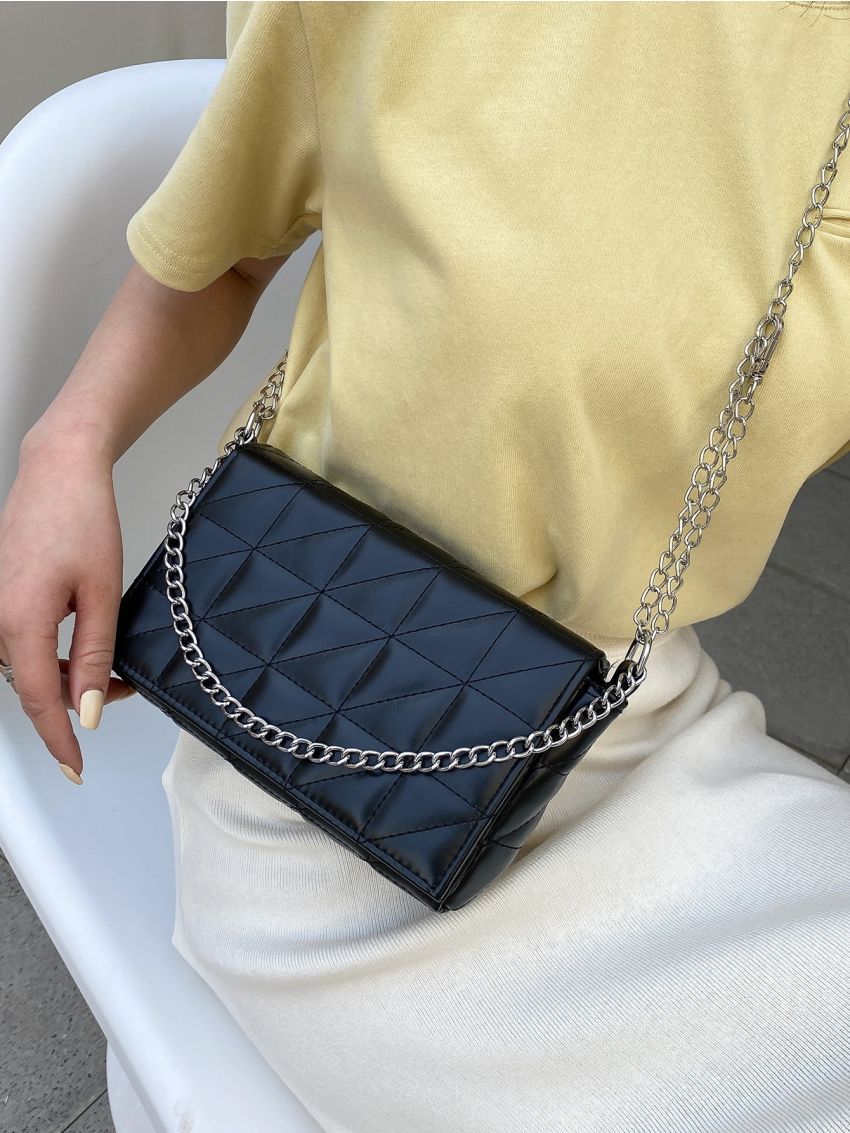 Stitch Detail Chain Satchel Bag