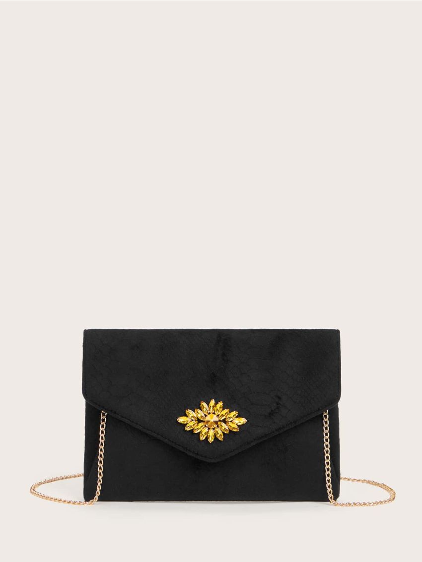 Floral Appliques Suede Clutch Bag