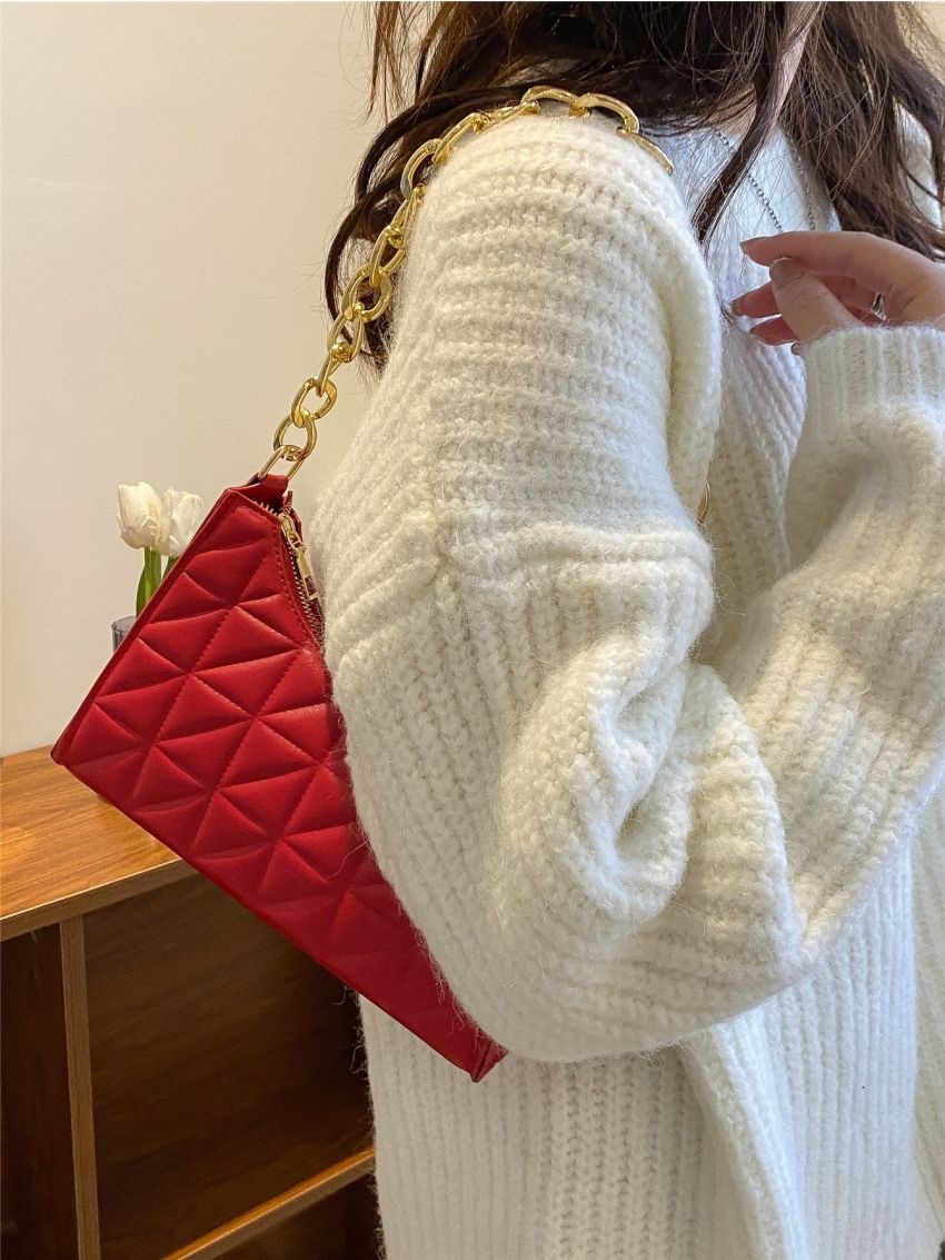 Quilted Chain Baguette Bag