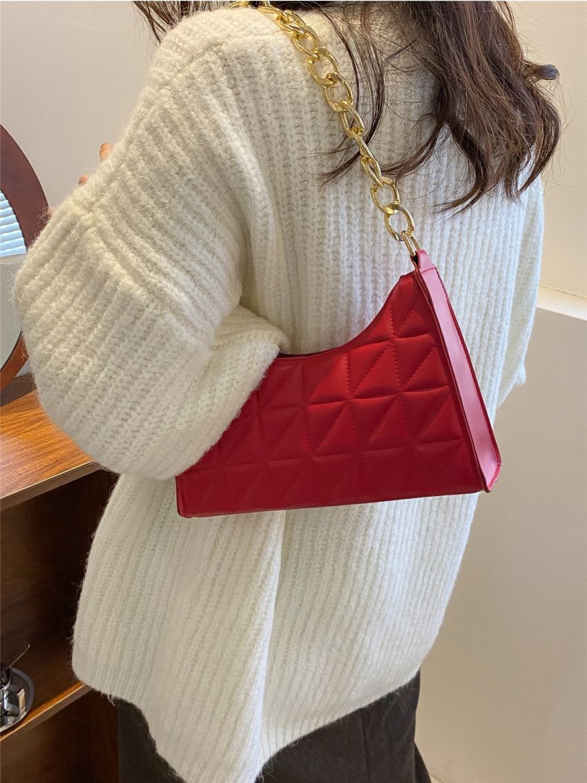 Quilted Chain Baguette Bag