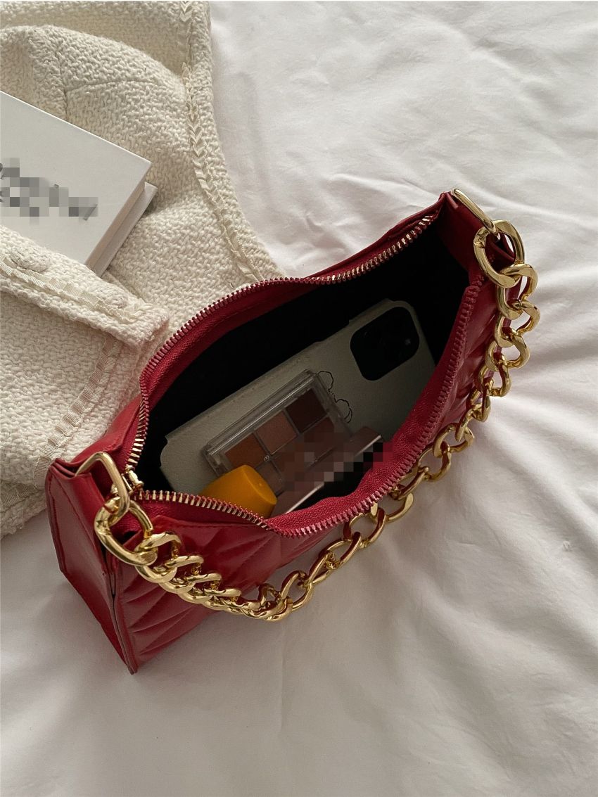 Quilted Chain Baguette Bag