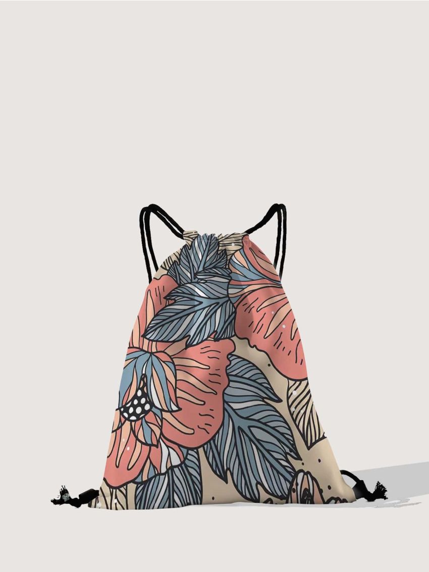 Allover Leaf Graphic Drawstring Backpack
