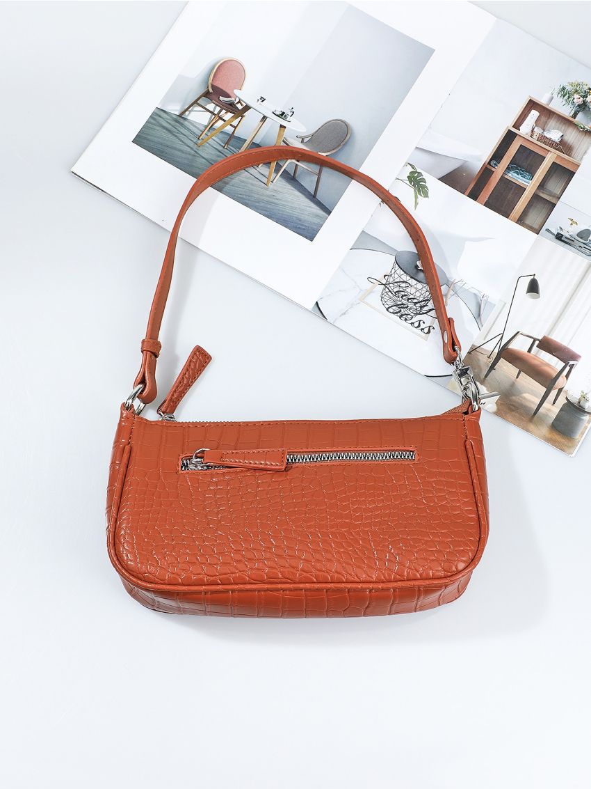 Crocodile Embossed Baguette Bag