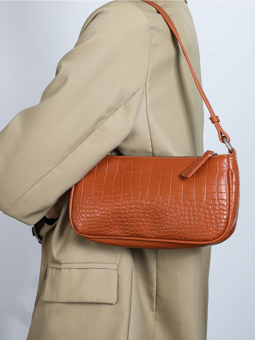 Crocodile Embossed Baguette Bag