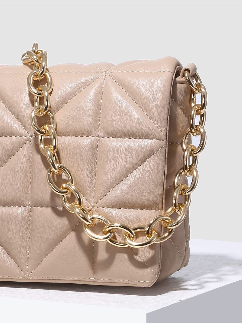 Minimalist Quilted Chain Flap Square Bag