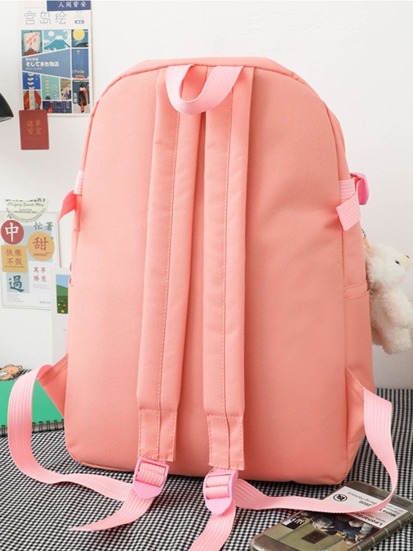 5pcs Cartoon Graphic Badge Decor Backpack Set