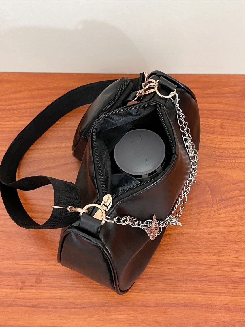 Chain Decor Saddle Bag With Small Pouch