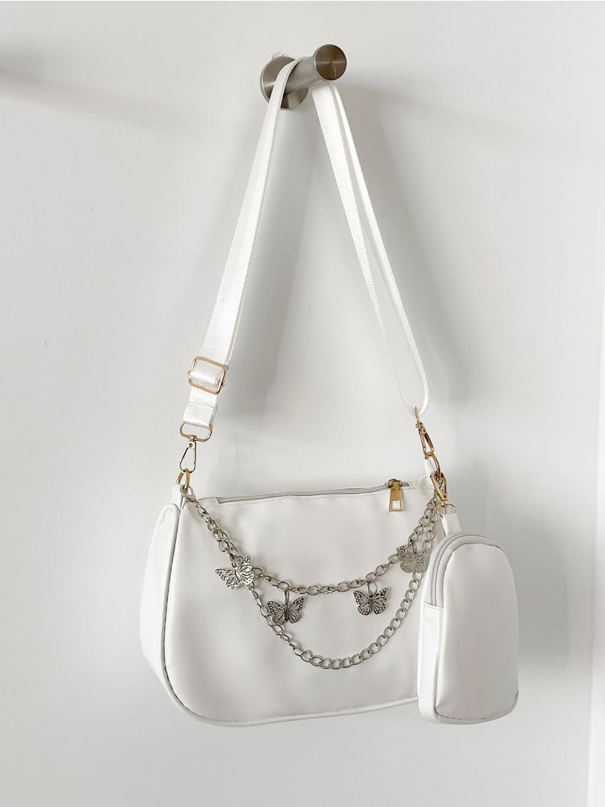 Chain Decor Saddle Bag With Small Pouch