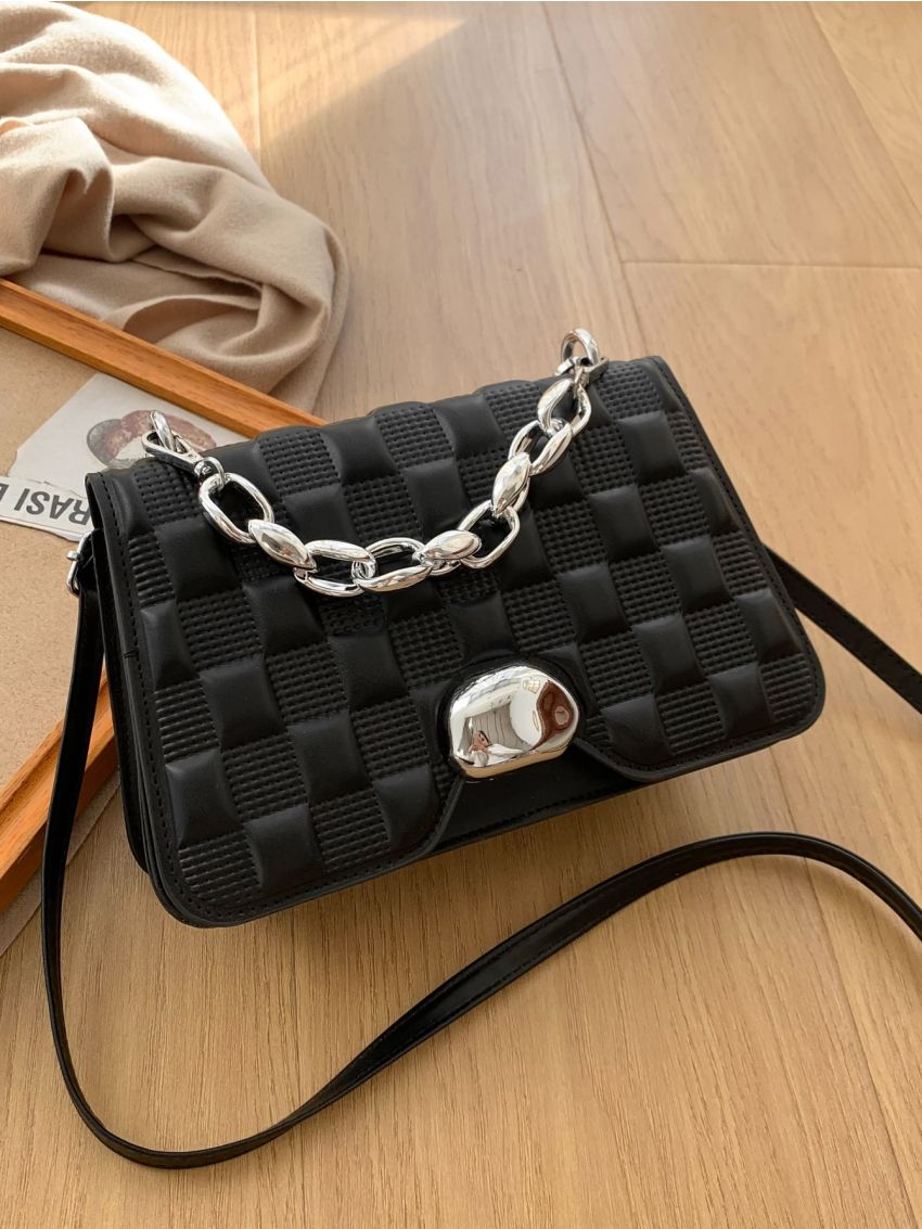 Metal Lock Plaid Square Bag