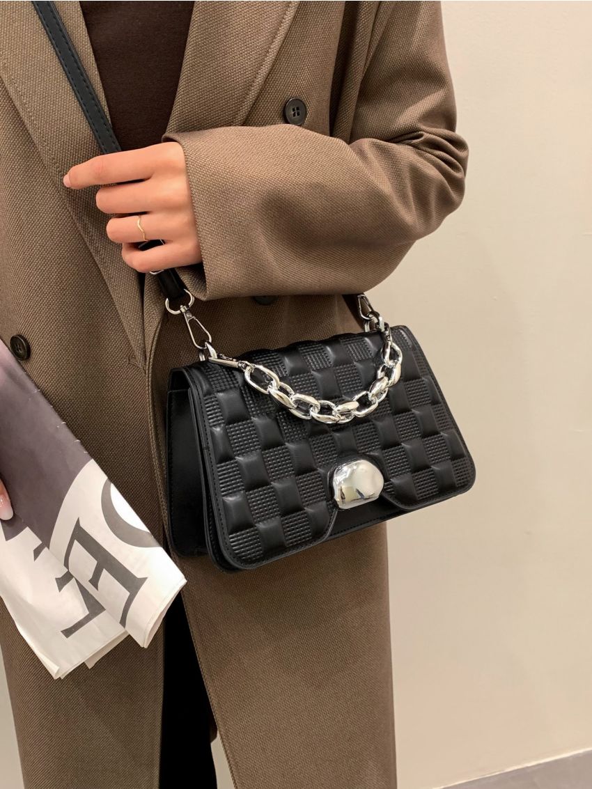 Metal Lock Plaid Square Bag