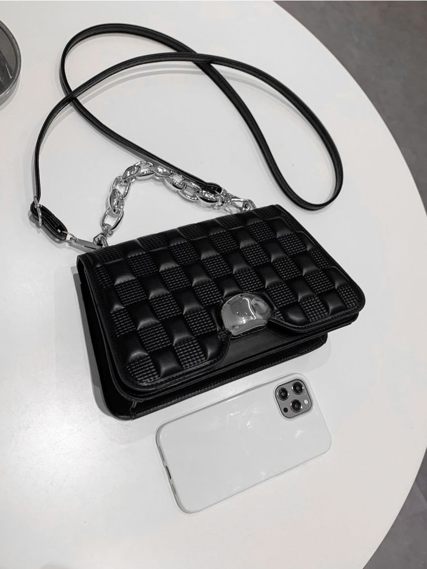 Metal Lock Plaid Square Bag