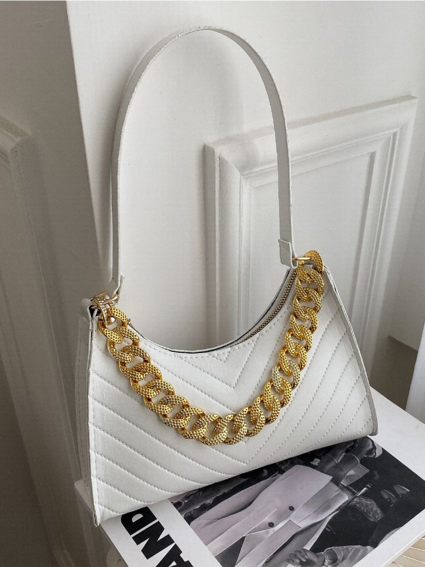Chevron Chain Baguette Bag