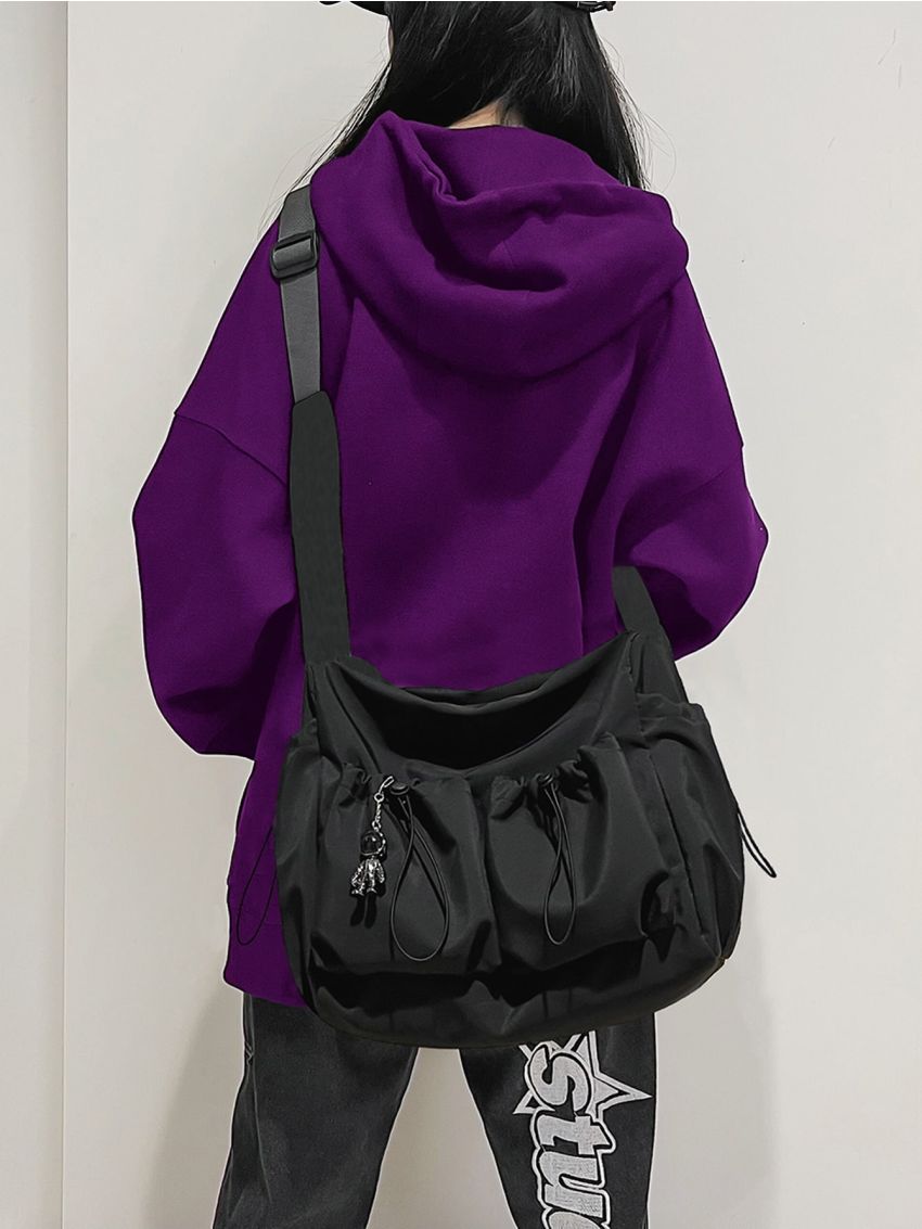 Large Capacity Drawstring Detail Crossbody Bag