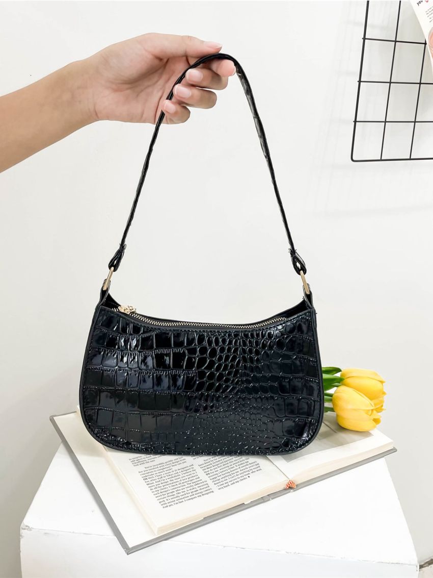 Croc Embossed Baguette Bag