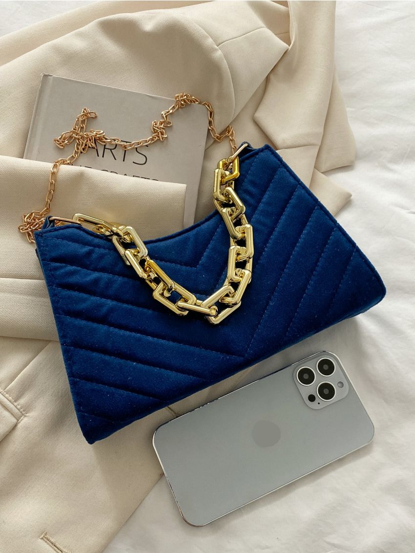 Chevron Chain Baguette Bag