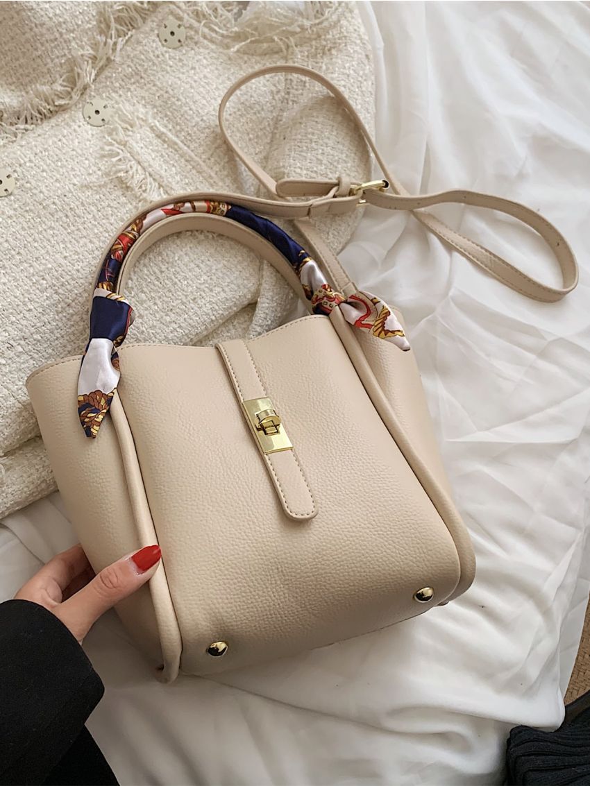 Twilly Scarf Decor Turn Lock Tote Bag