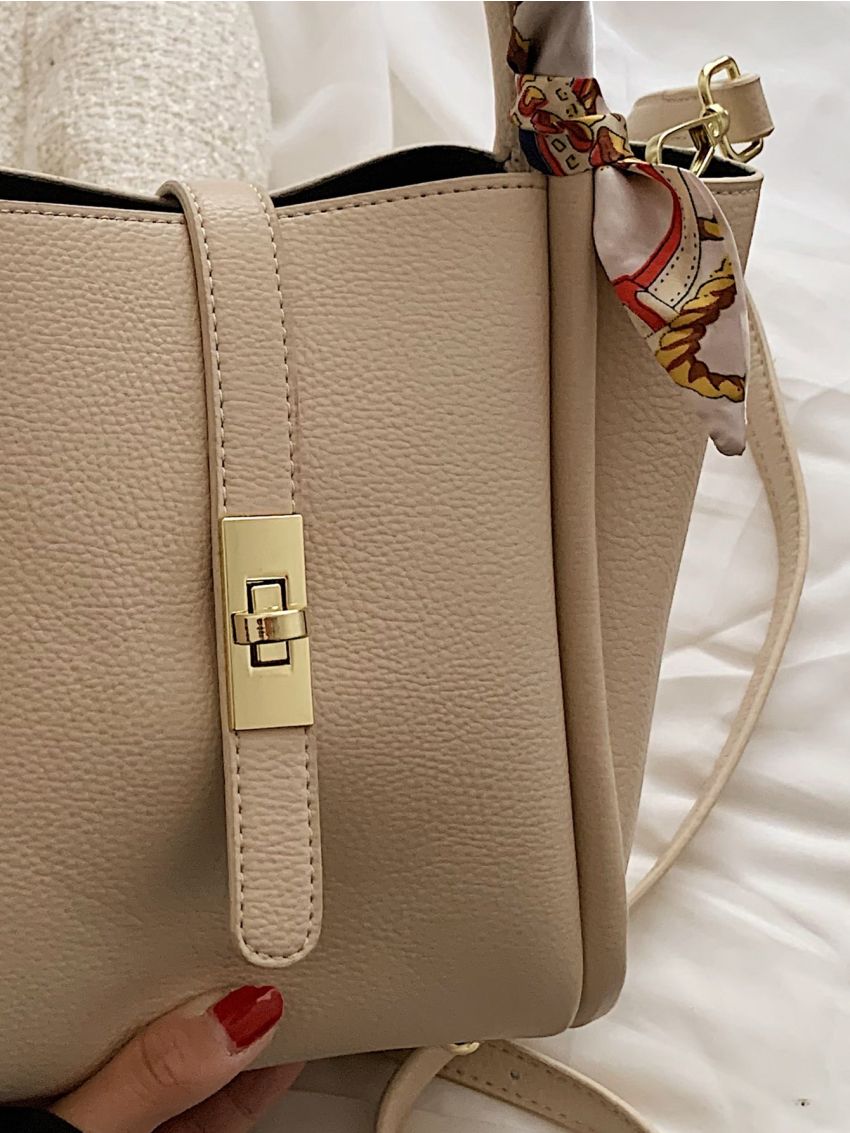 Twilly Scarf Decor Turn Lock Tote Bag