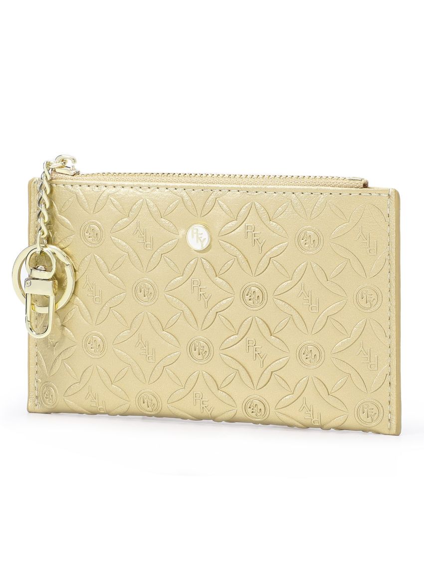 Metallic Floral Embossed Zipper Card Holder