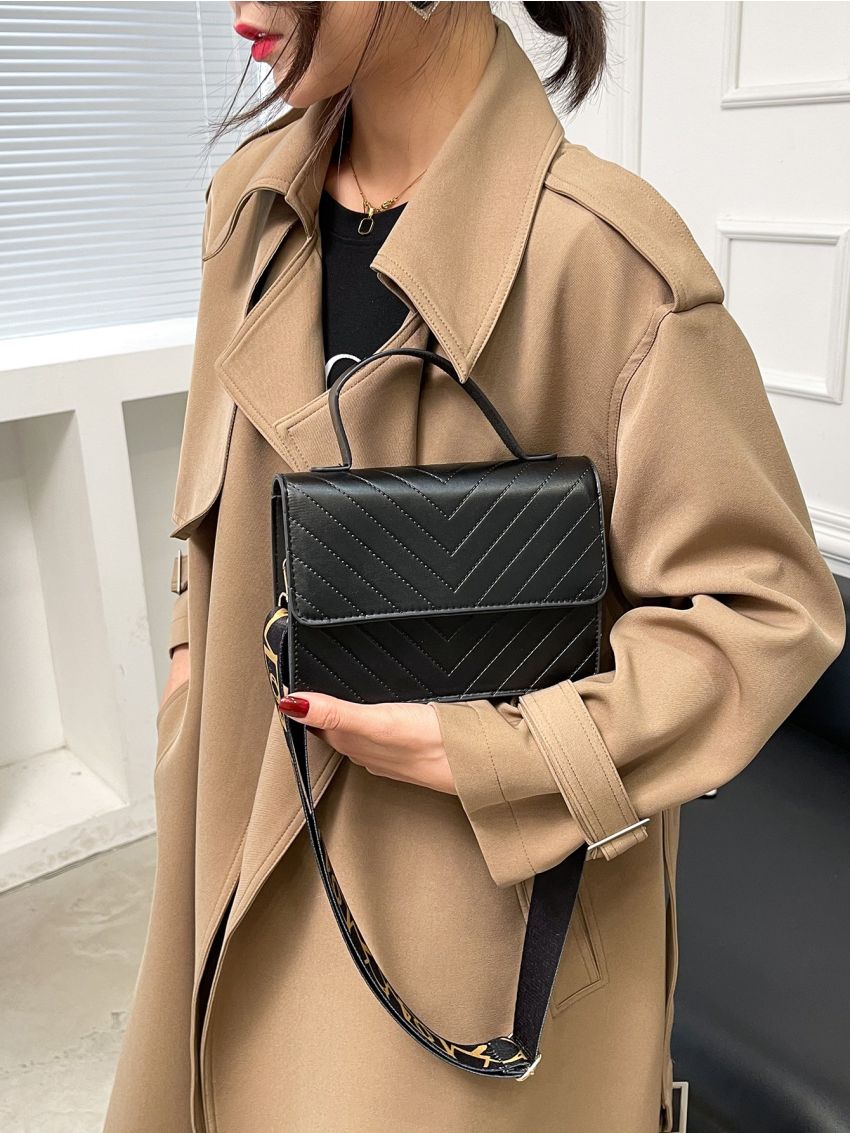 Chevron Flap Square Bag