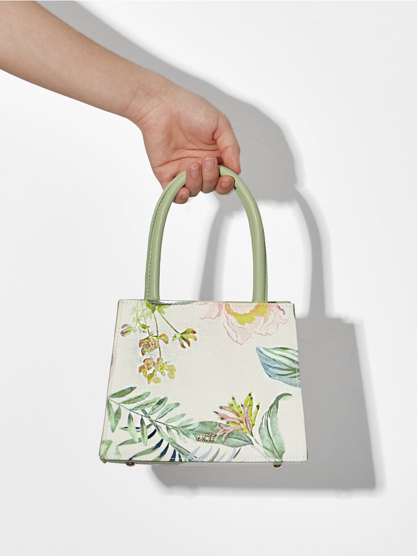 PREMIUM Mini RUCHED DETAIL LEAF GRAPHIC SQUARE BAG
