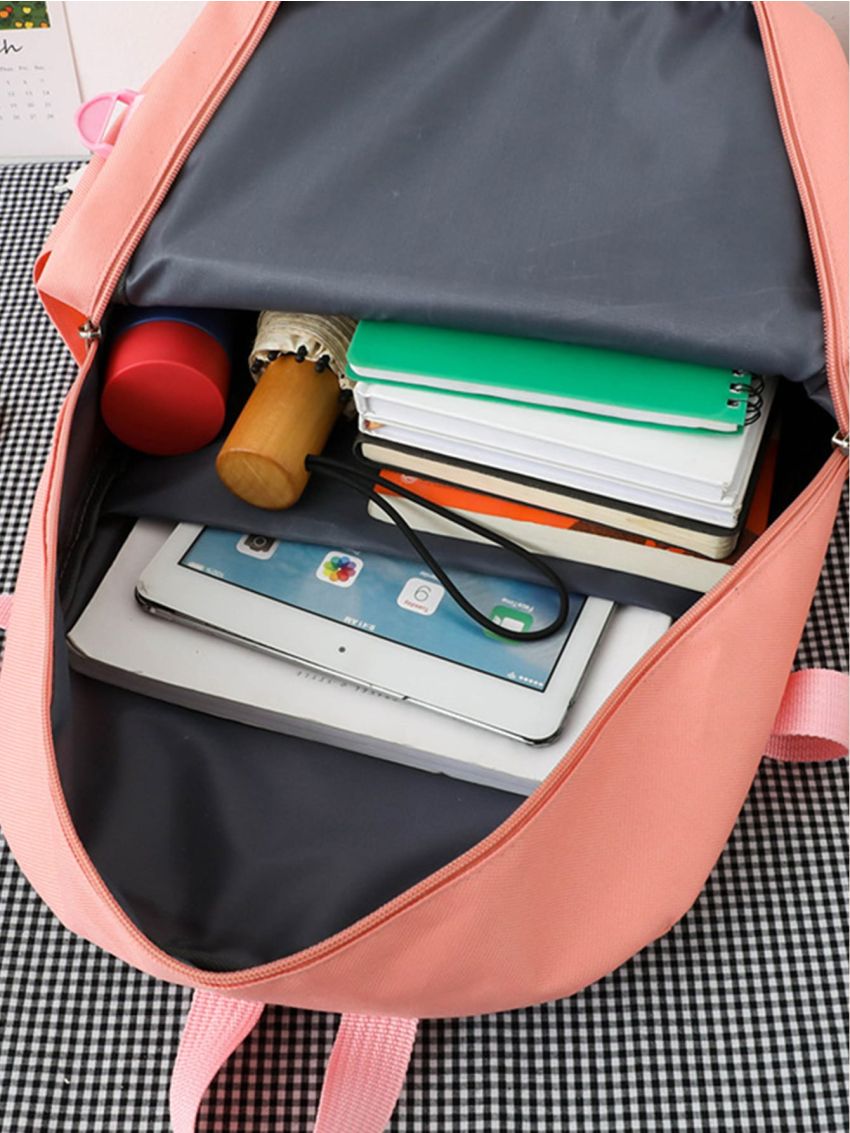 5pcs Cartoon Graphic Badge Decor Backpack Set