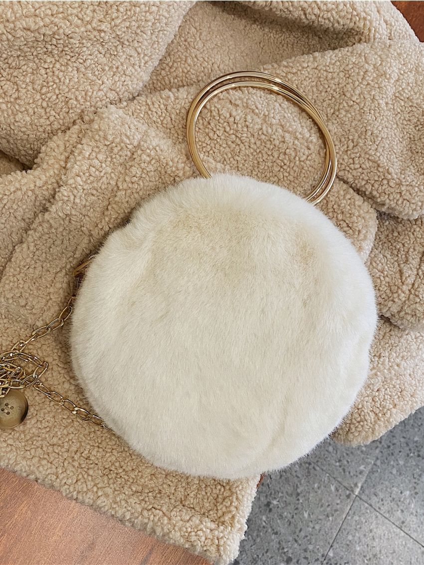 Mini Ring Handle Design Fluffy Circle Bag