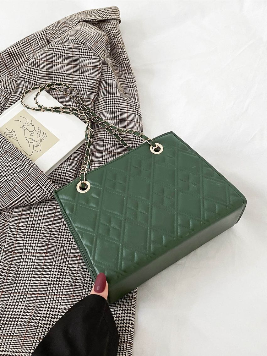 Quilted Pattern Chain Square Bag