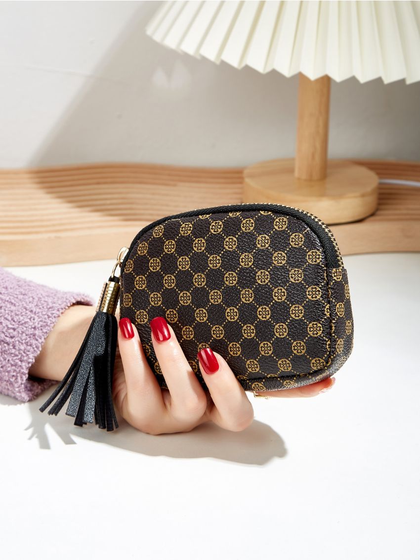 Tassel Decor Floral Pattern Coin Purse