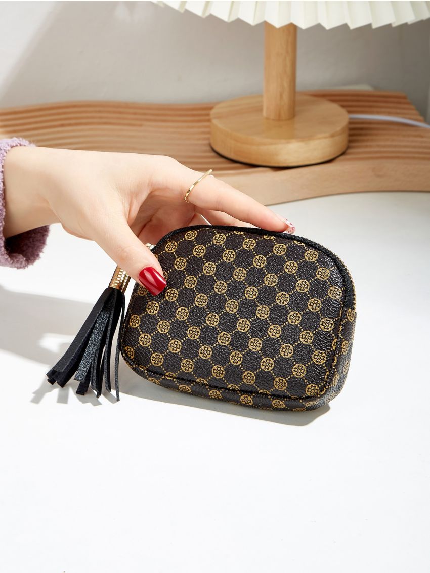 Tassel Decor Floral Pattern Coin Purse