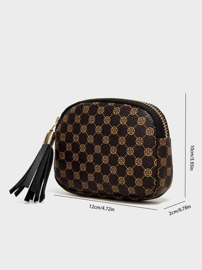 Tassel Decor Floral Pattern Coin Purse