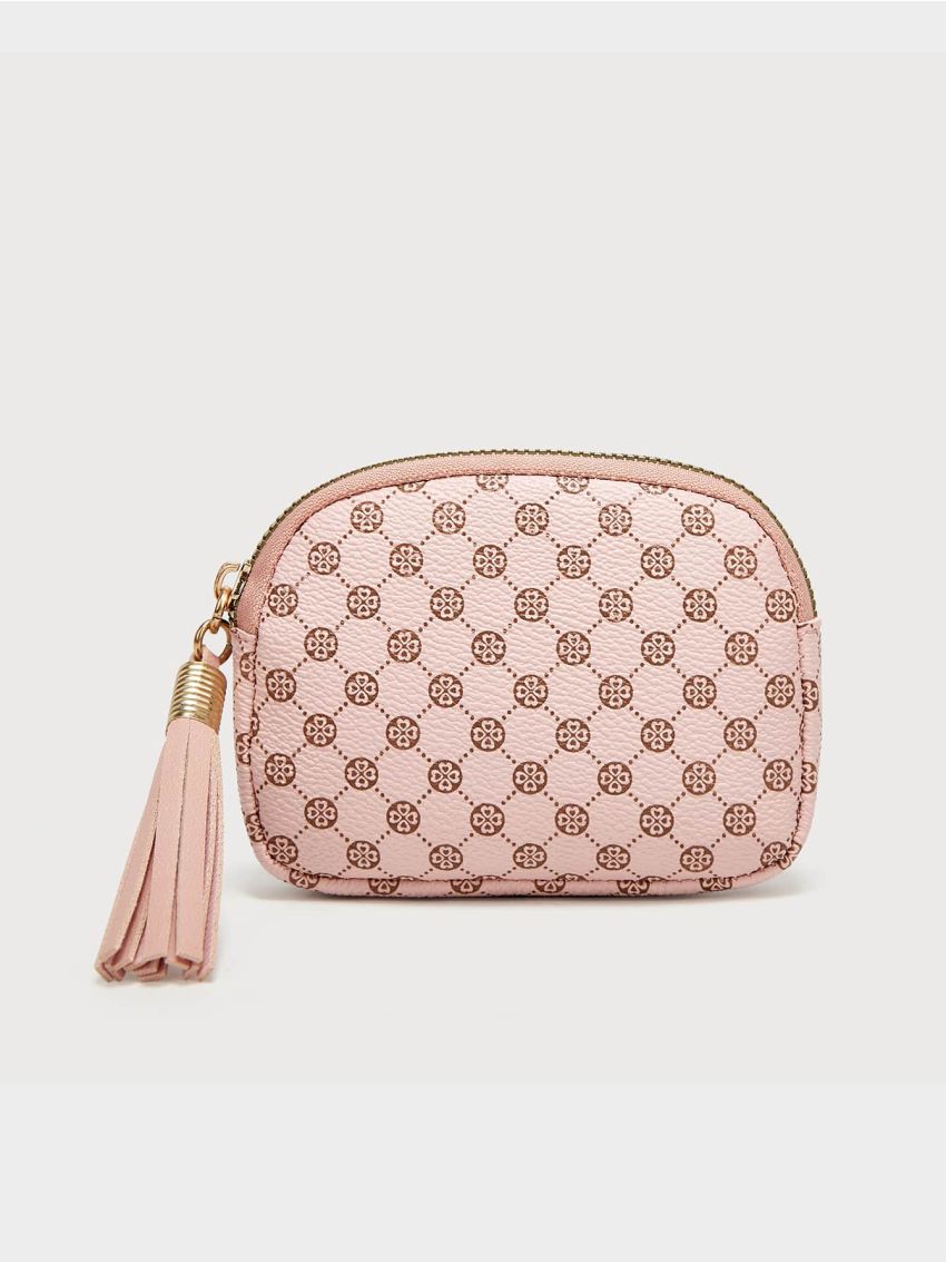 Tassel Decor Floral Pattern Coin Purse