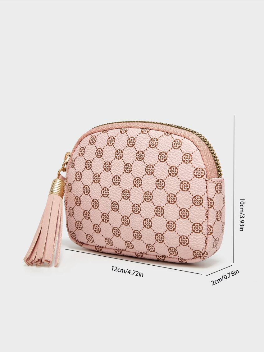 Tassel Decor Floral Pattern Coin Purse