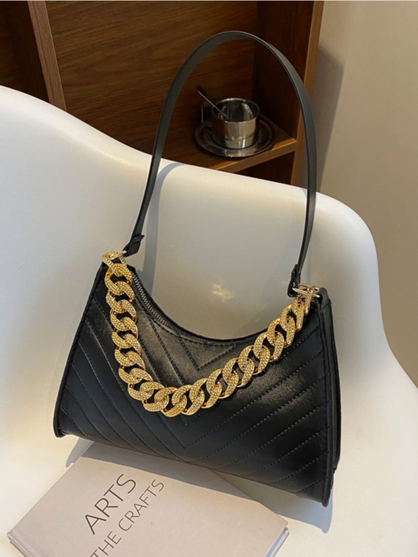 Minimalist Chevron Chain Baguette Bag