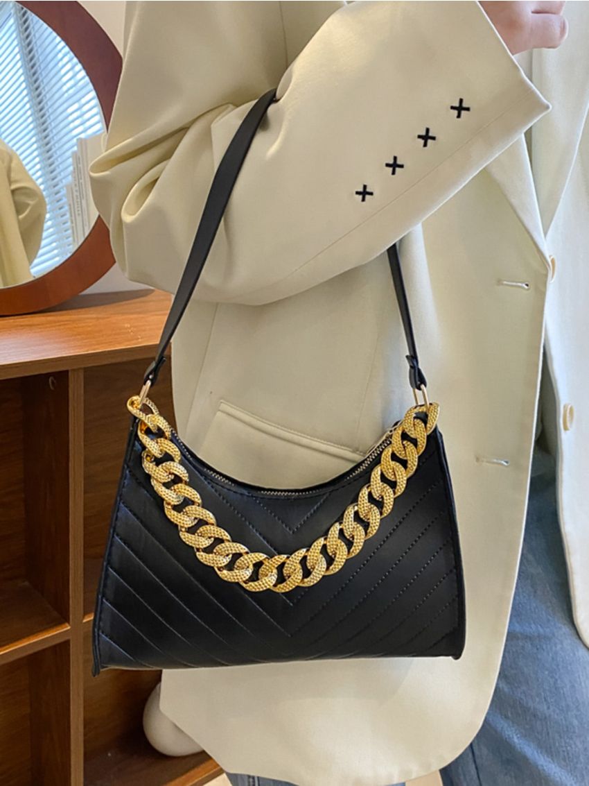Minimalist Chevron Chain Baguette Bag