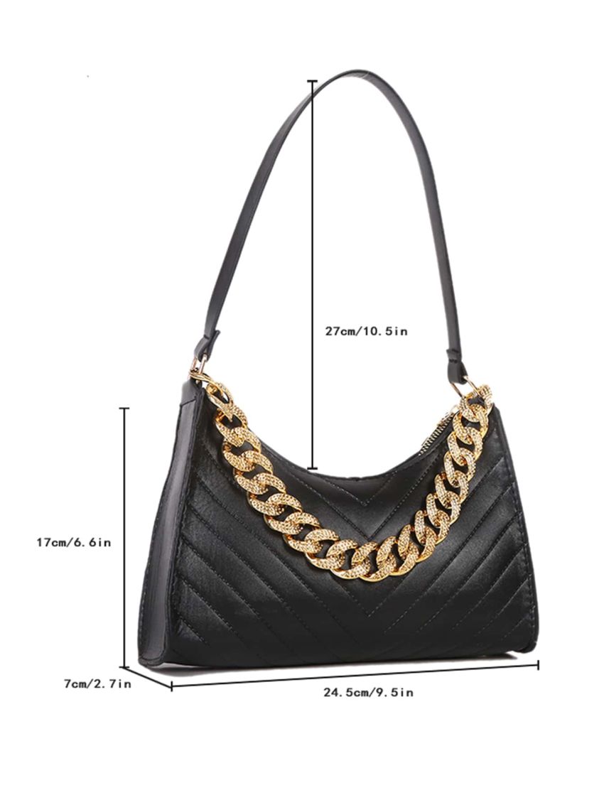 Minimalist Chevron Chain Baguette Bag
