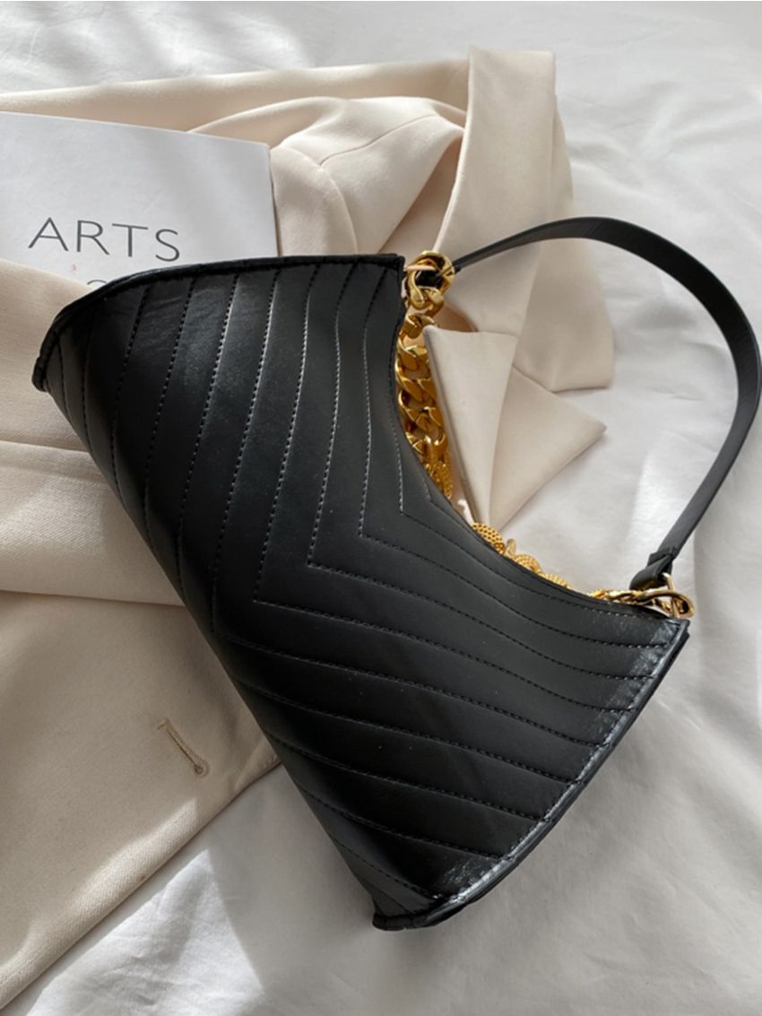 Minimalist Chevron Chain Baguette Bag