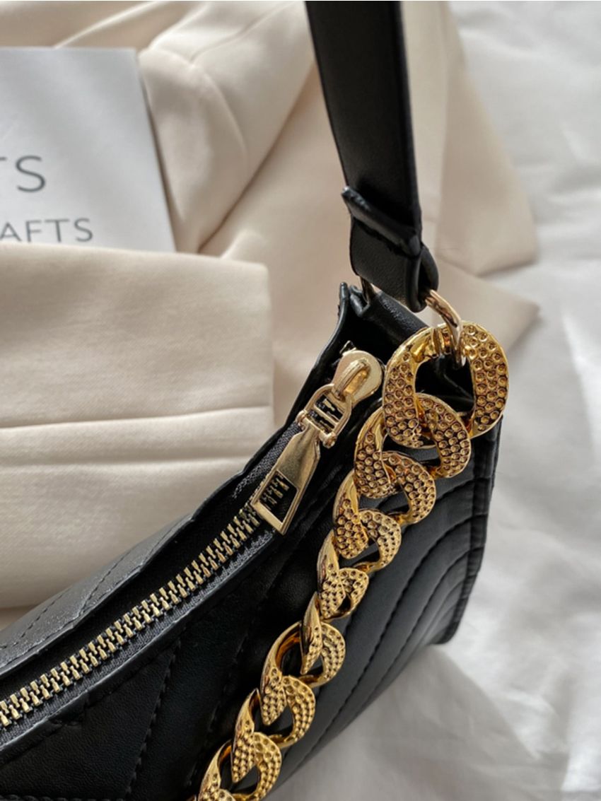 Minimalist Chevron Chain Baguette Bag