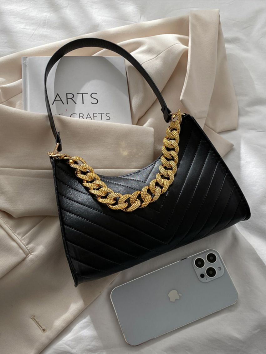 Minimalist Chevron Chain Baguette Bag