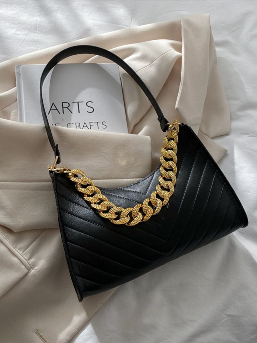 Minimalist Chevron Chain Baguette Bag
