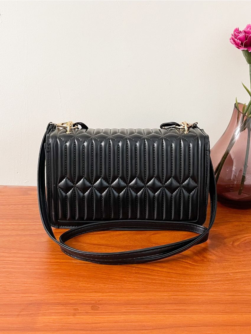 Minimalist Quilted Chain Flap Square Bag
