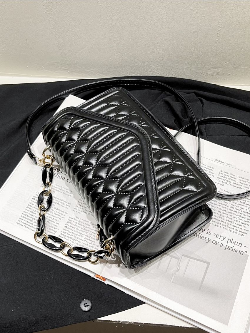 Minimalist Quilted Chain Flap Square Bag